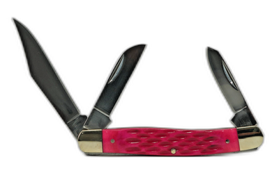 3 Blade Folding Pocket knife pink handle with white background