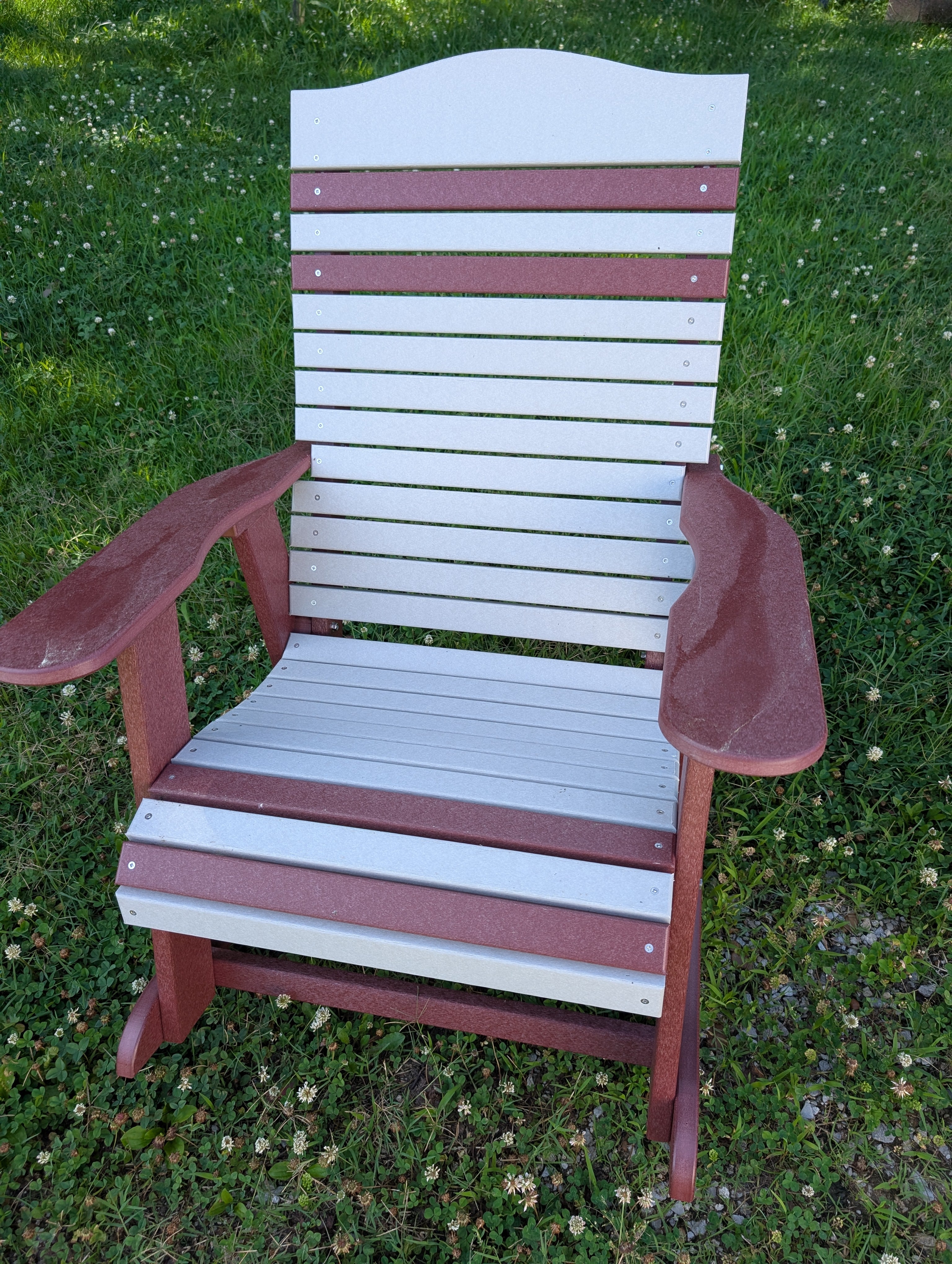 “Comfy outdoor poly rocking chair in two-tone color on clearance