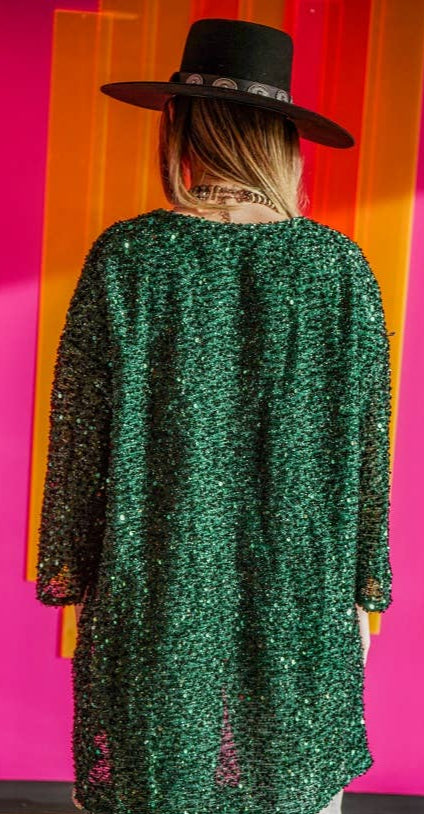 Emerald Sequins 3/4 Sleeve Lined Cardigan