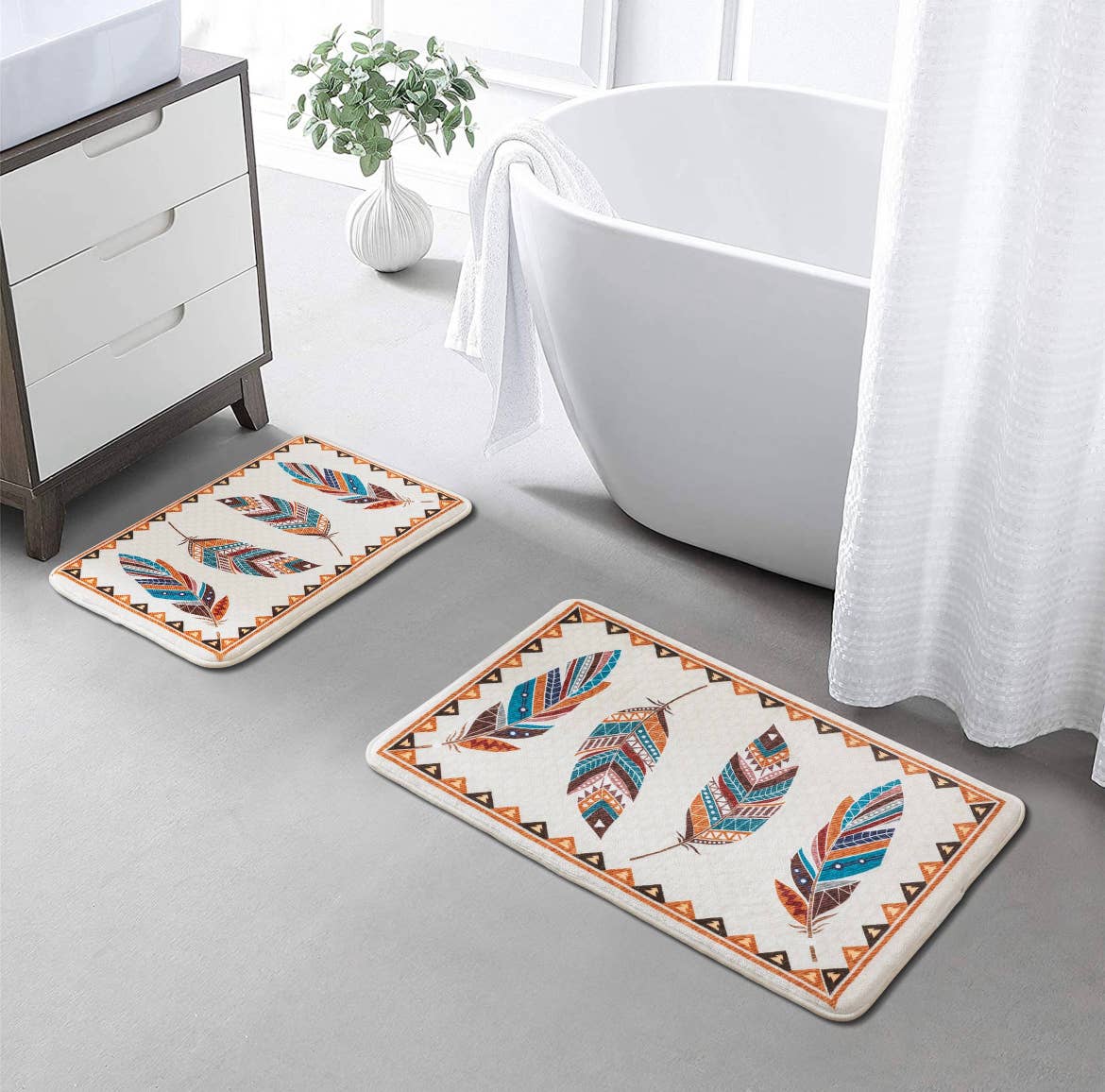 Feather-patterned Western 2-piece memory foam rug set