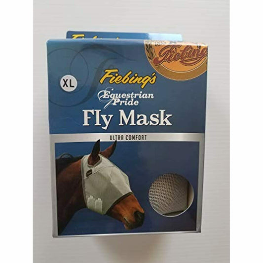 Fiebing’s draft-size fly mask showing secure fit and breathable mesh material.