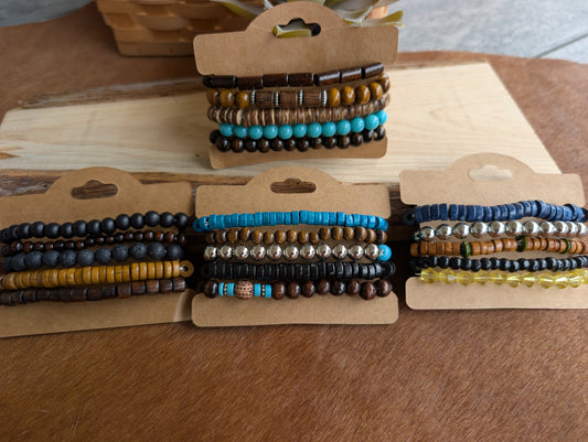Five-piece bohemian bracelet set with beads, braids, and charms
