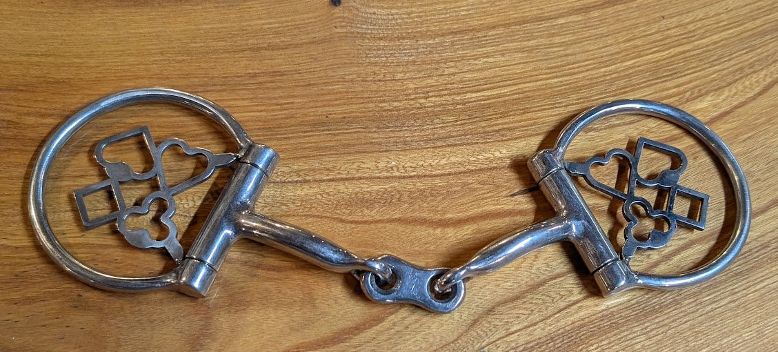 Stainless steel D-ring dogbone snaffle bit with gambler cards