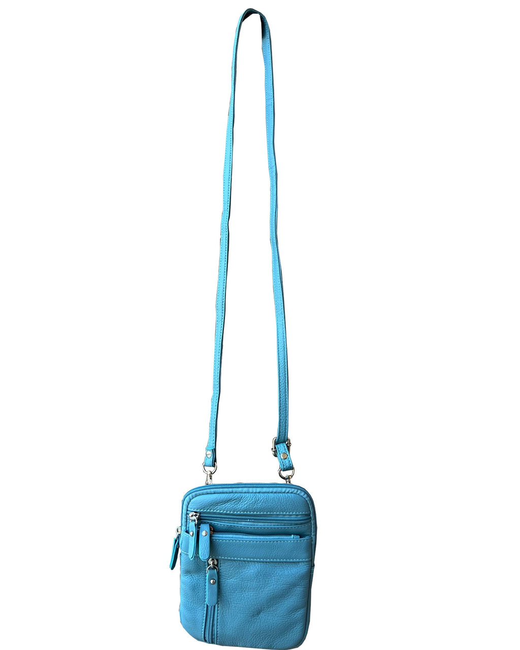 Genuine Cowhide Leather Crossbody Bag teal with a white background