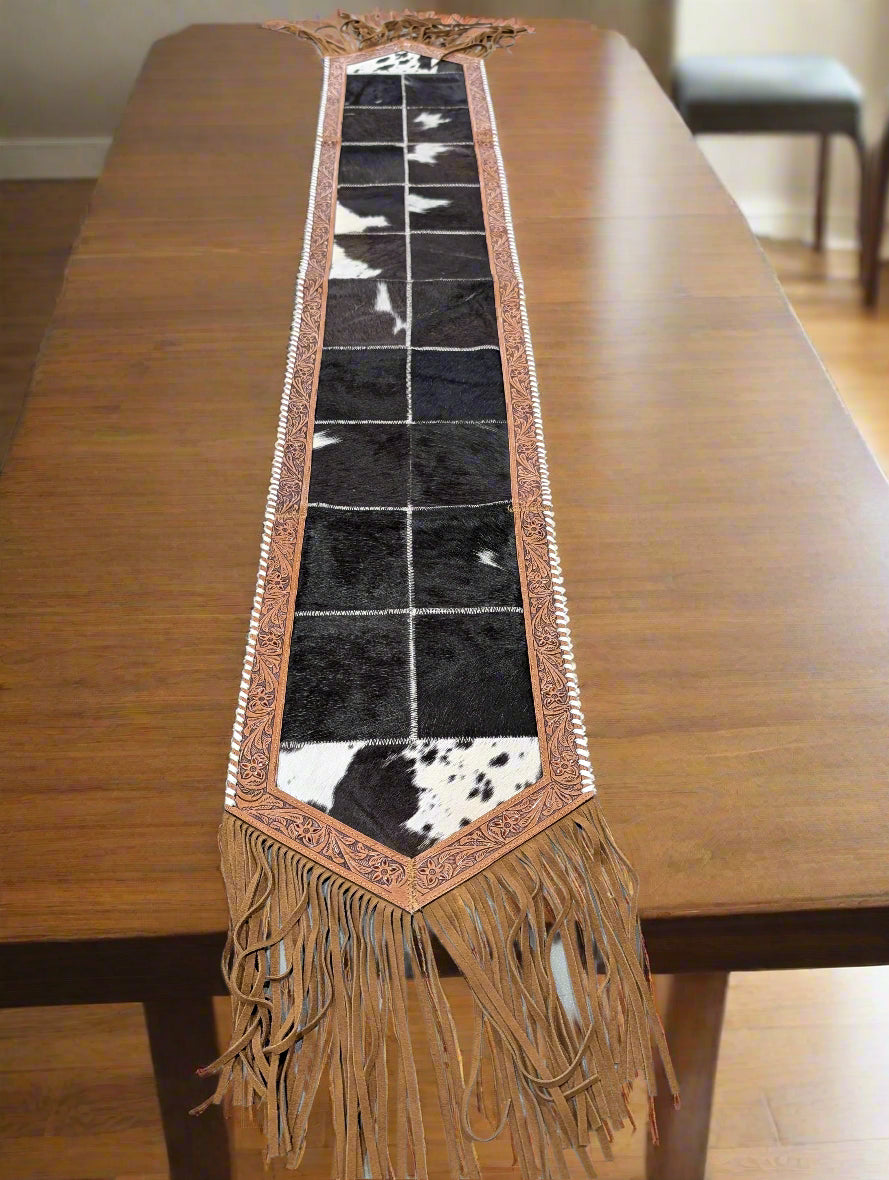 Real Genuine Cowhide Table Runner black