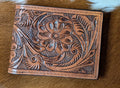 Genuine Mens Leather wallet With Hand crafted floral Tooling