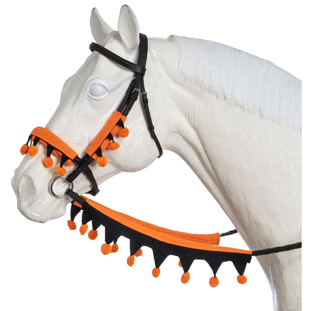 The bridle and rein covers for Halloween