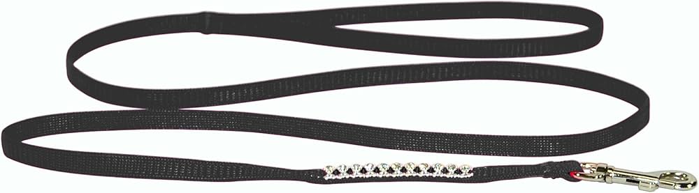 Nylon dog leash that is black with rhinestones
