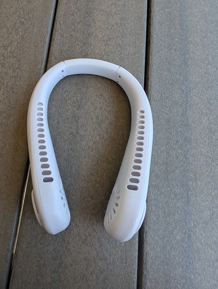 White hands free neck fan