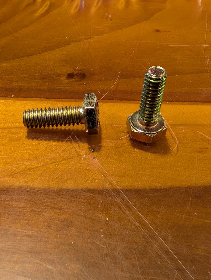 up-close view of 1/4-20 x 3/4 Hex cap screws coarse thread