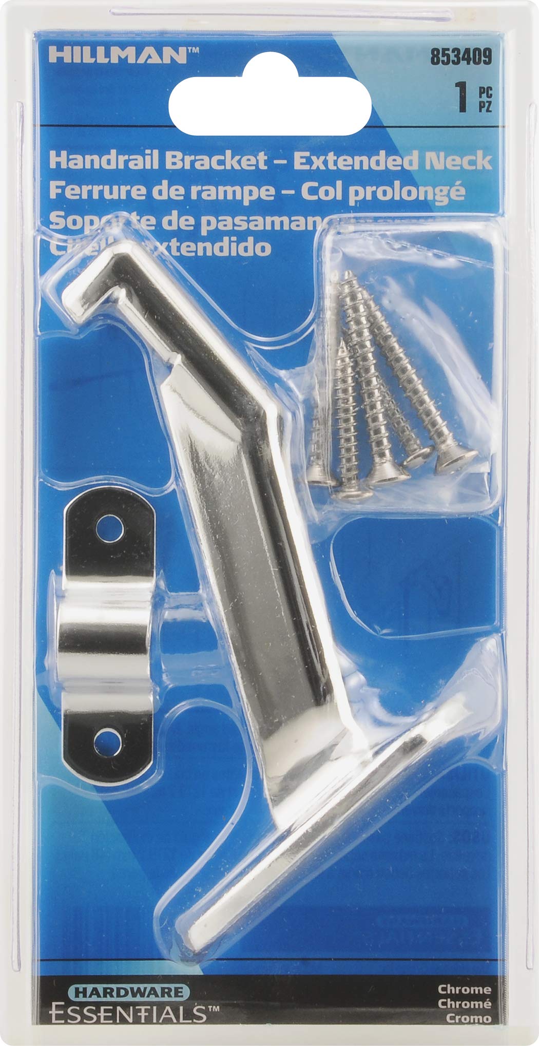 Handrail bracket with screws in a Hillman packaging