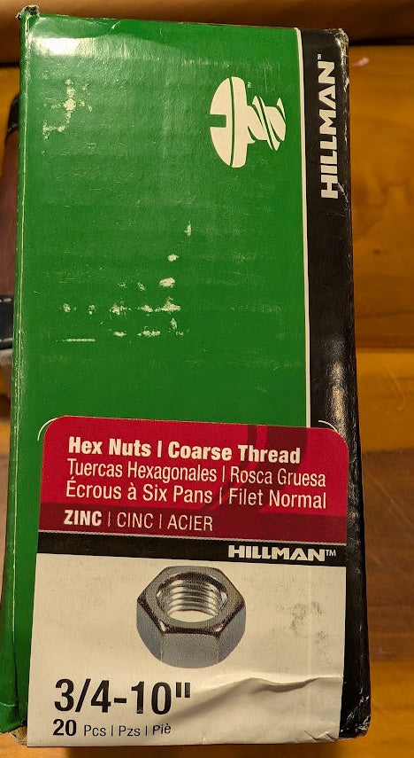 Box of 20 Hex Nuts coarse Thread 3/4-10"
