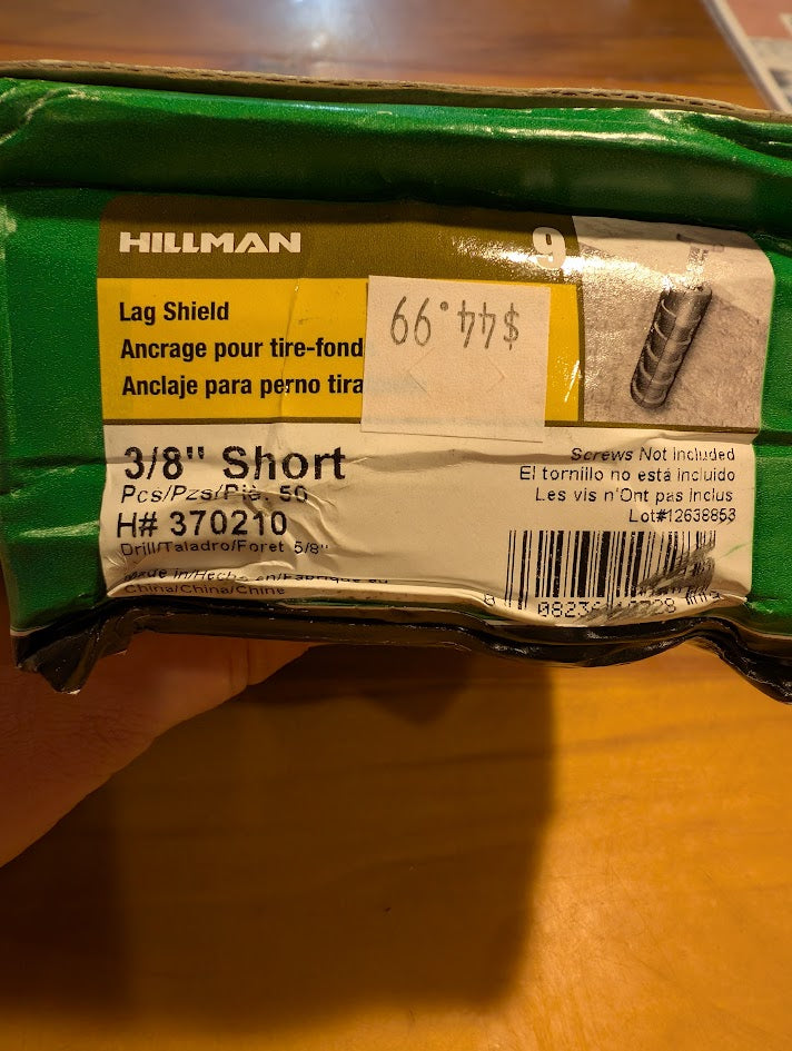Up-close Box of 3/8" short Lag Shields. 