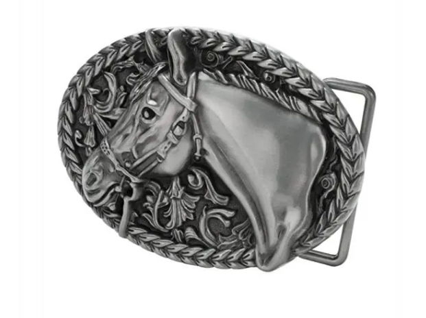 Antique Silver Horse head cowboy belt buckle
