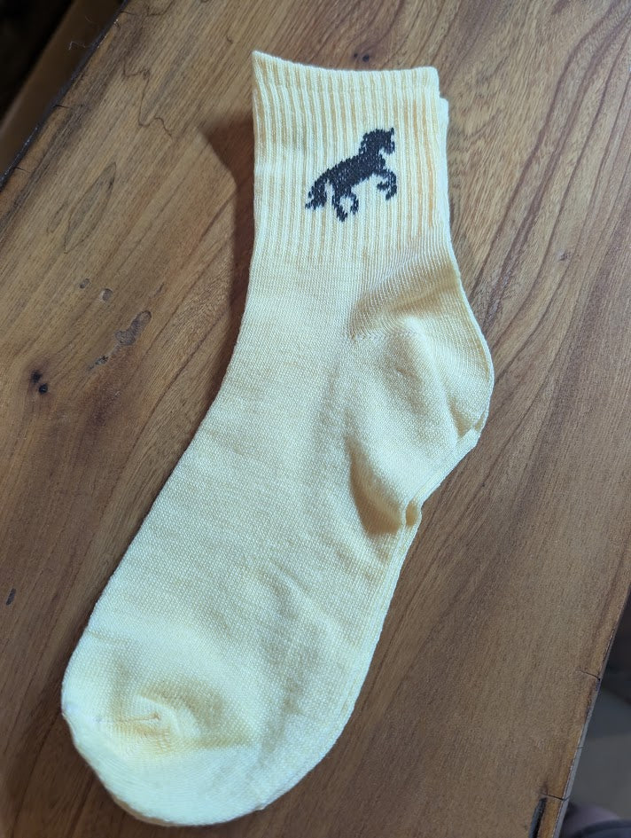 Yellow horse ankle sock with a horse on it