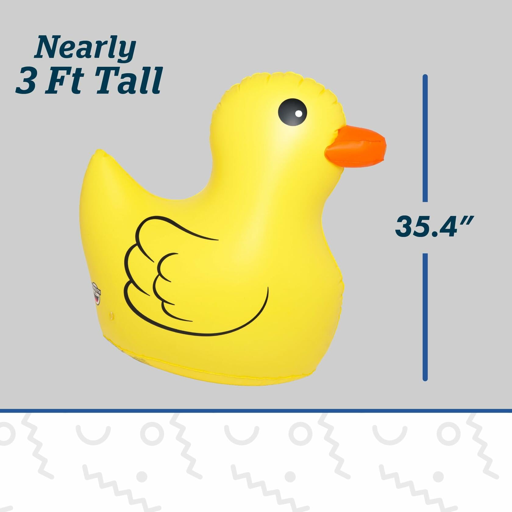 Yellow inflatable duck with measurement details