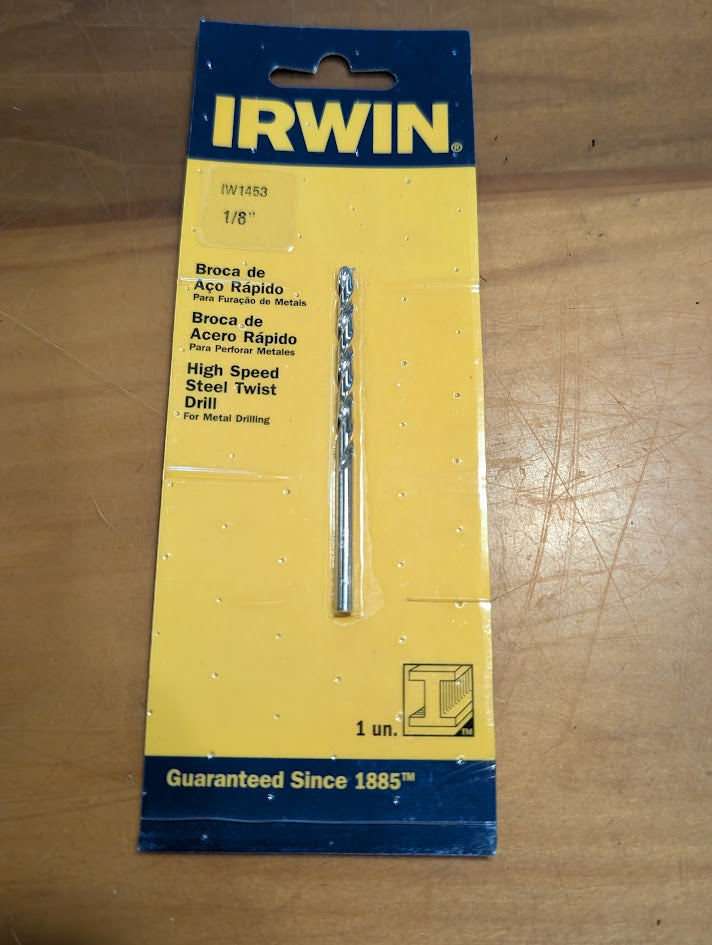 Irwin drill bit in packaging on a wooden surface