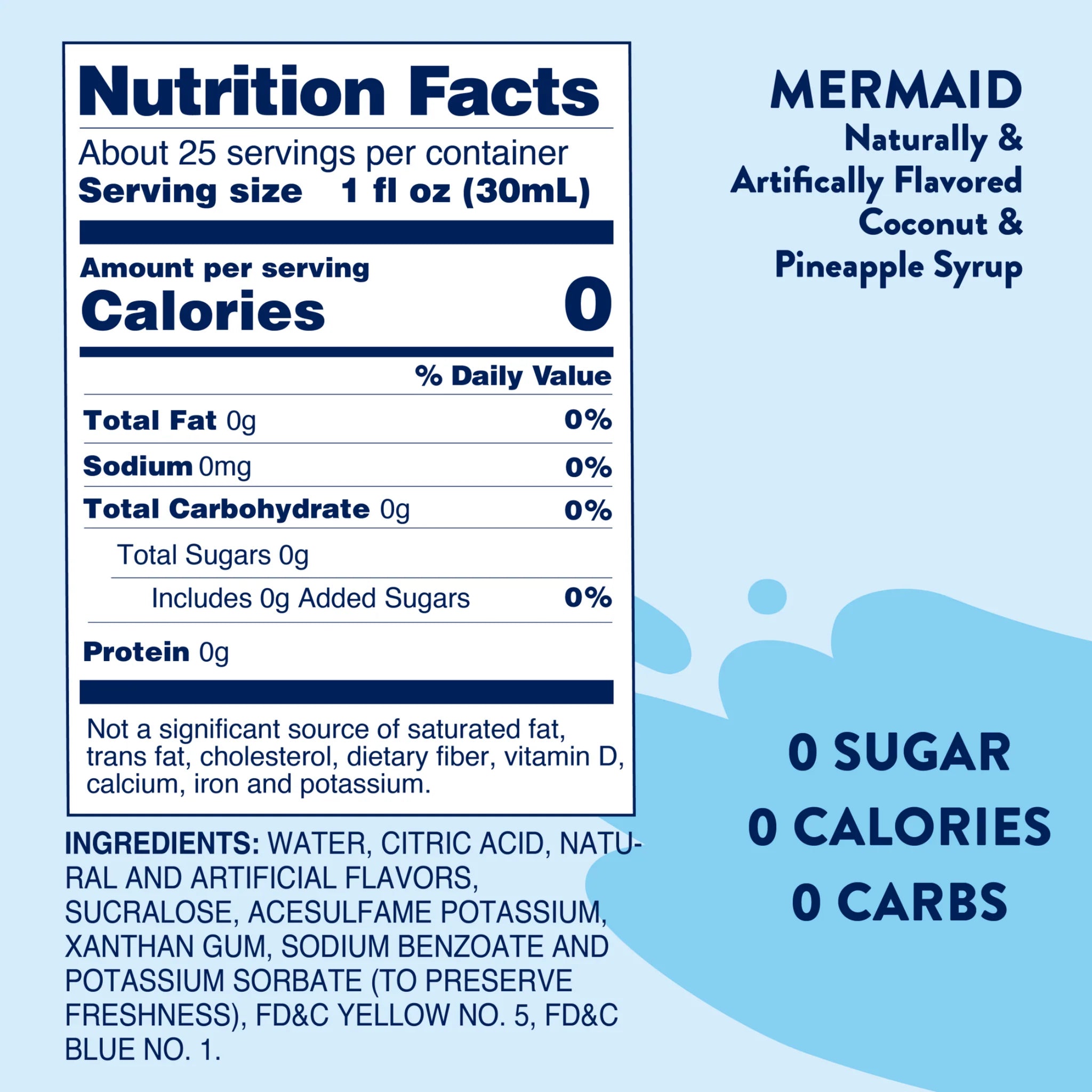 Skinny Mix Nutrition facts label for Mermaid syrup 