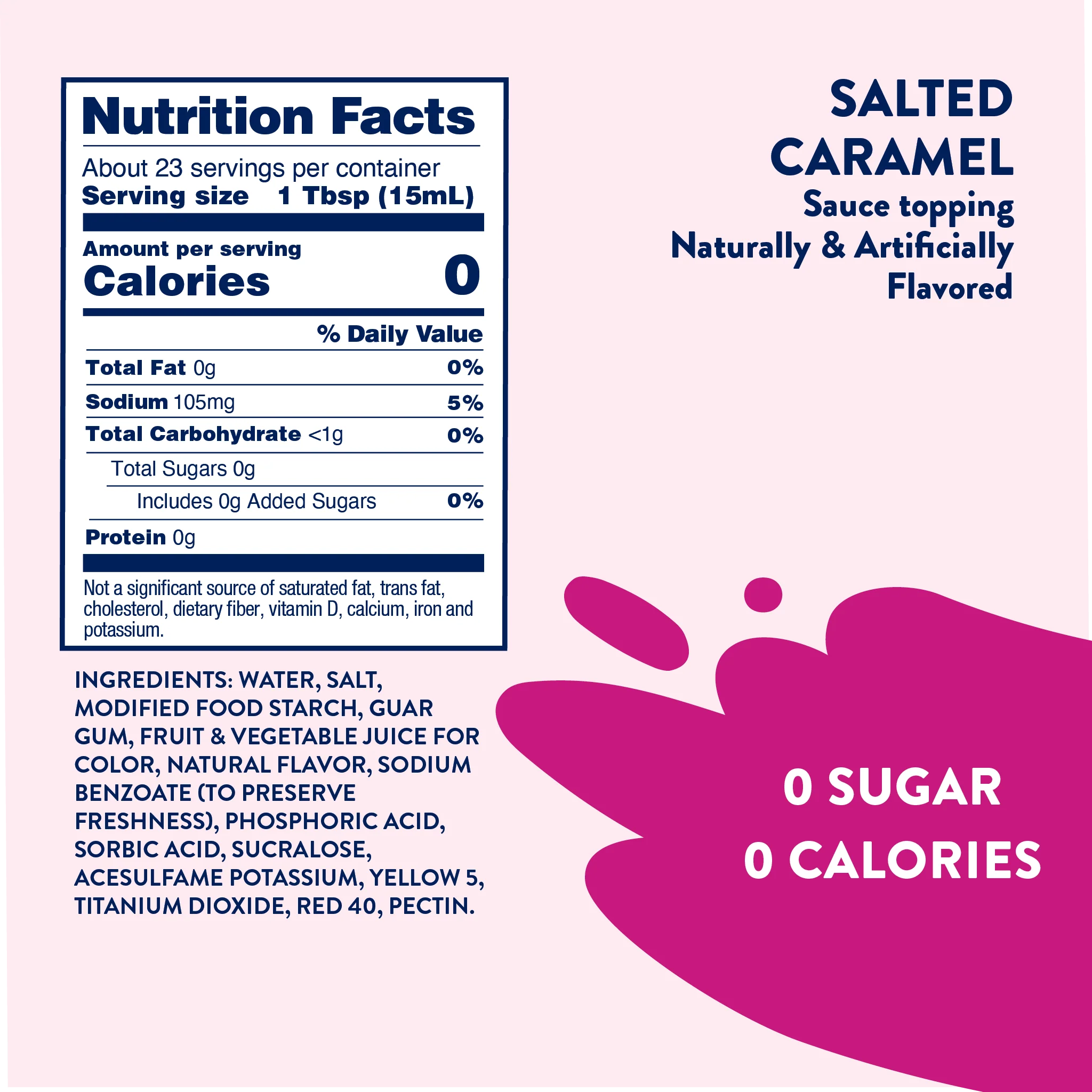 Nutrition facts label for salted caramel sauce