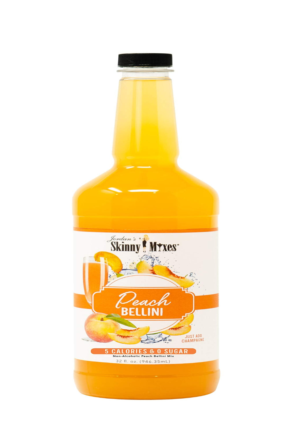 A bottle of Jordan's Skinny Mixes Sugar Free Peach Bellini Cocktail Mixer.