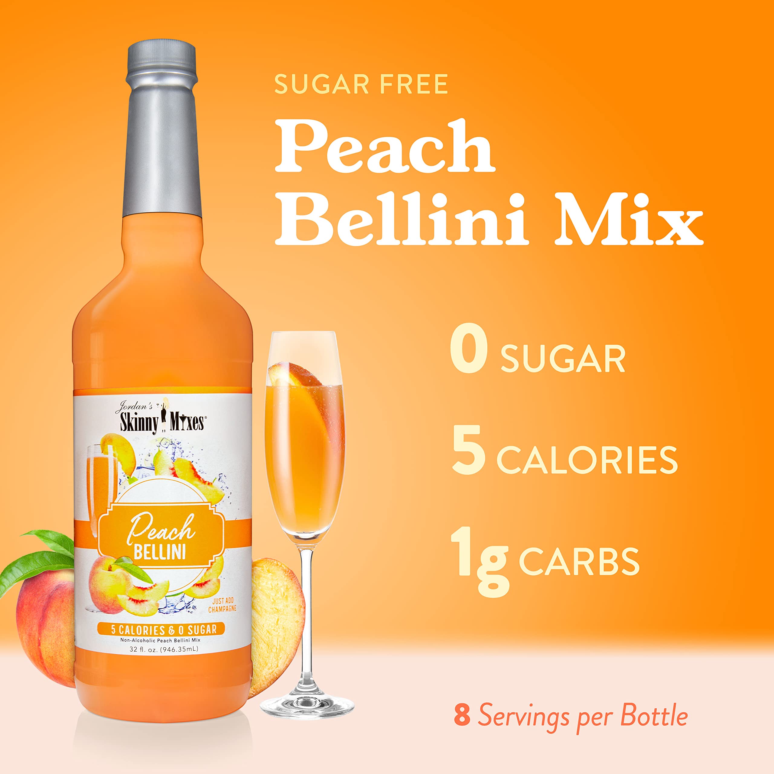 Jordan's Skinny Mixes Sugar Free Peach Bellini Mix,32 Fl Oz