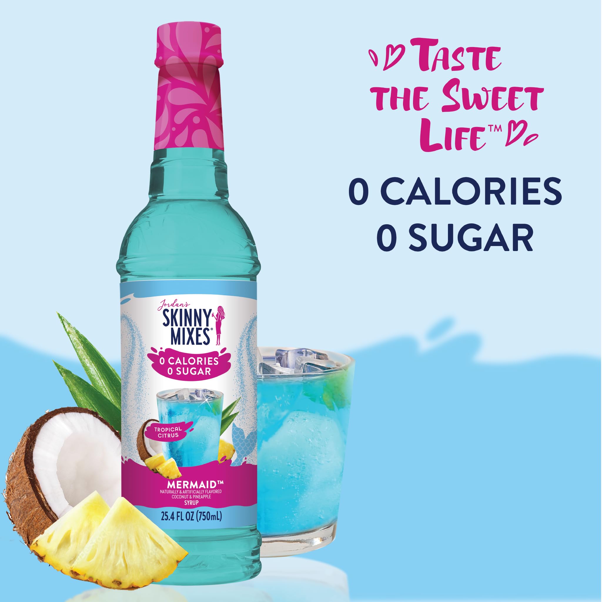 Jordan's Skinny Mixes Sugar Free Mermaid Syrup – Flavored Drink Syrup for Coffee, Cocktails & Mocktails – Zero Calorie, Keto Friendly