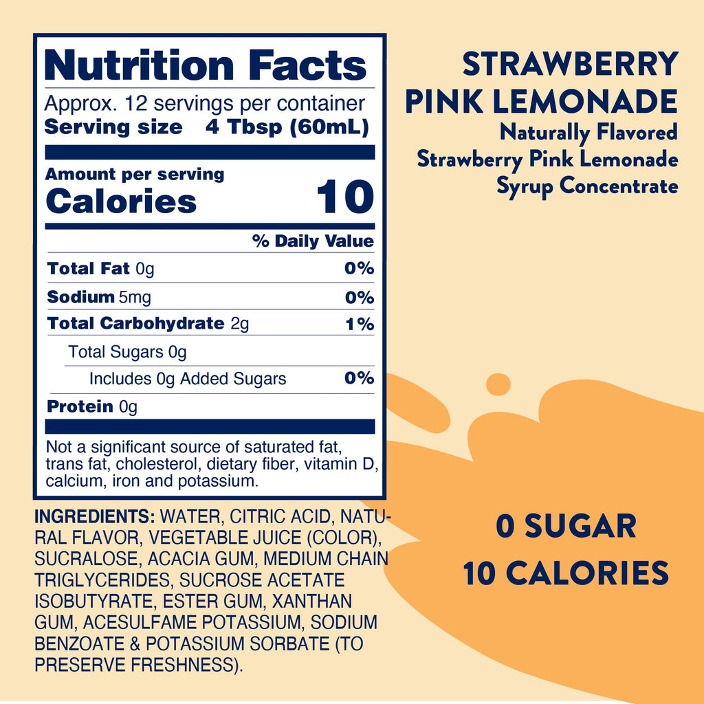 Jordan's Skinny Mixes Sugar Free Syrup, Strawberry Pink Lemonade Flavor, 25.4 Fl Oz