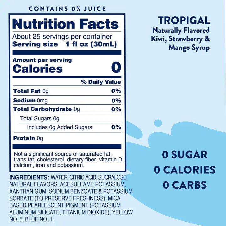 Jordan's Skinny Mixes Sugar Free Syrup, Tropi-GALFlavor, Tropical Fruit Flavored Water Enhancer, 25.4 Fl Oz