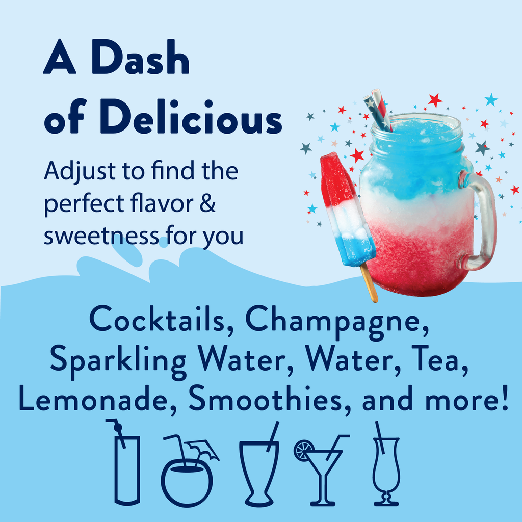 Sparkling drink with ice and layered rocket pop colors in a clear glass with striped straw.