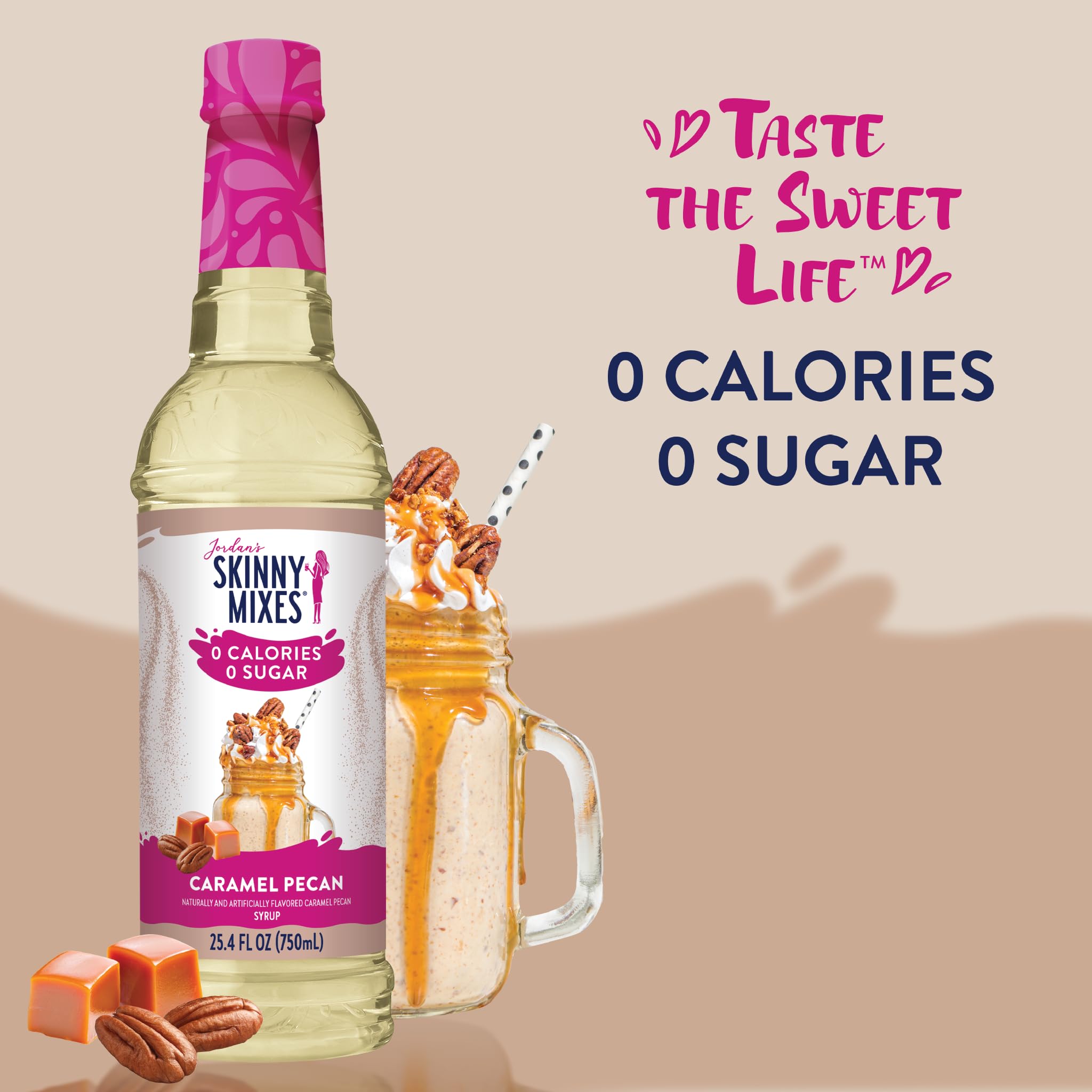 Jordan's Skinny Syrups Sugar Free Coffee Syrup, Caramel Pecan Flavor Drink Mix, 25.4 Fl Oz