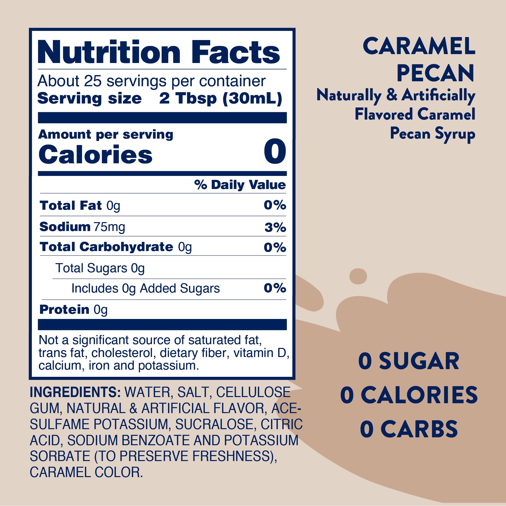 Jordan's Skinny Syrups Sugar Free Coffee Syrup, Caramel Pecan Flavor Drink Mix, 25.4 Fl Oz