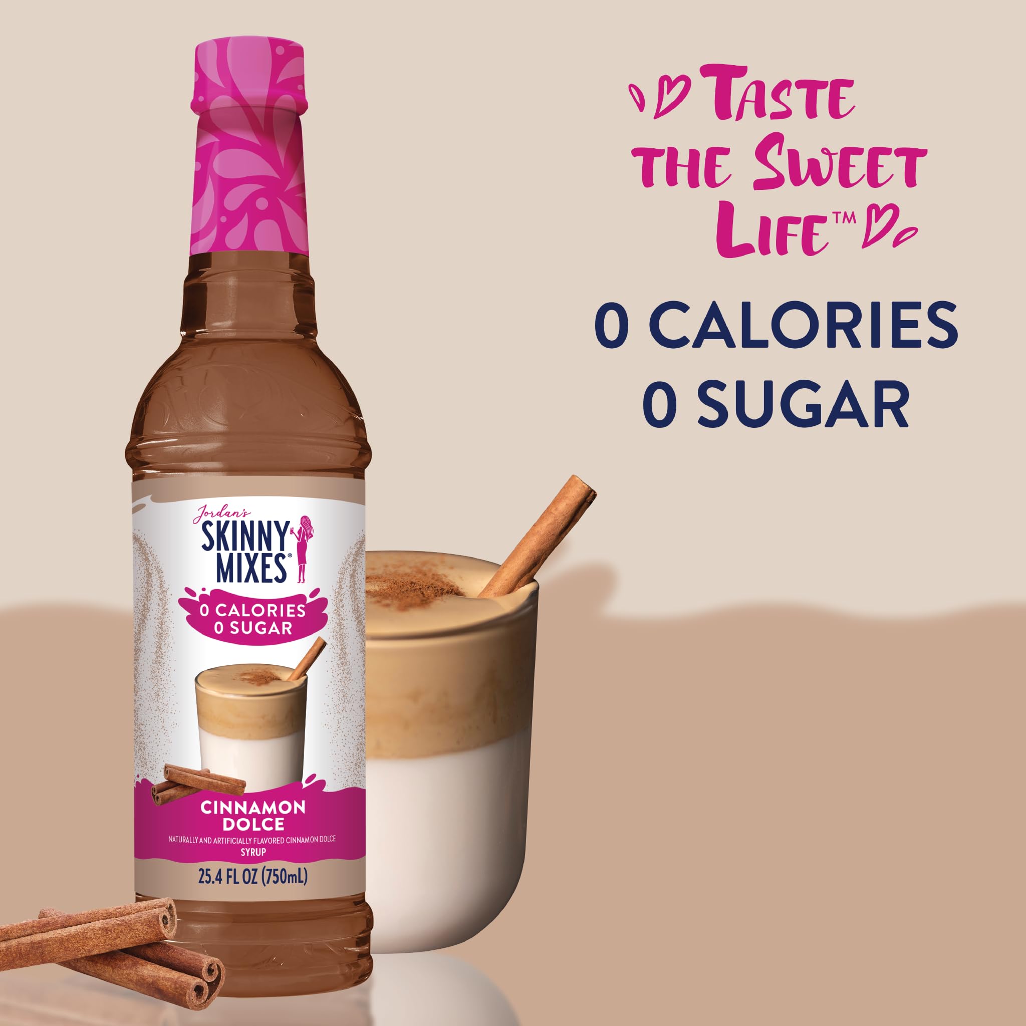 Jordan's Skinny Syrups Sugar Free Coffee Syrup, Cinnamon Dolce Flavor Drink Mix, 25.4 Fl Oz