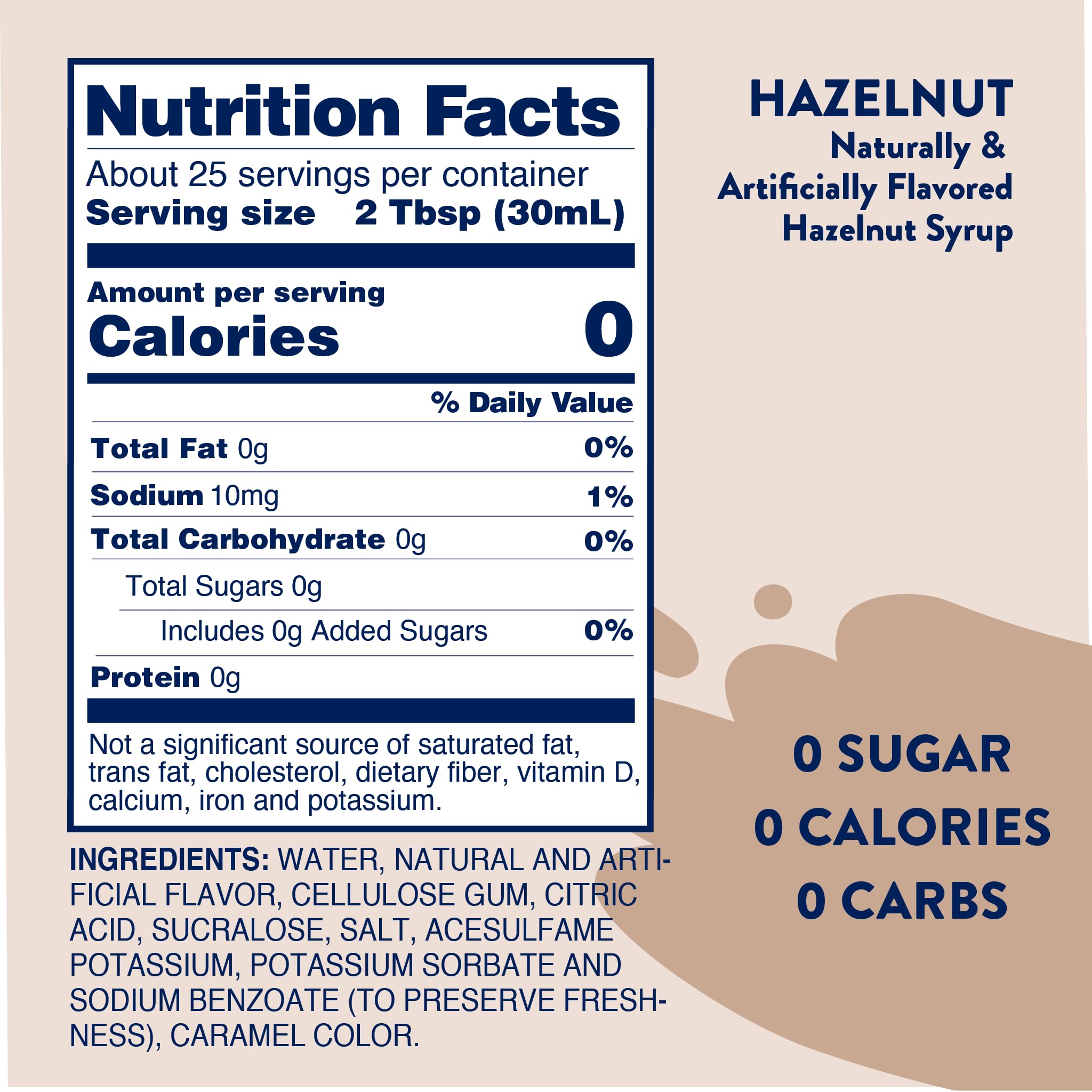 Jordan's Skinny Syrups Sugar Free Coffee Syrup, Hazlenut Flavor Drink Mix,  25.4 Fl Oz