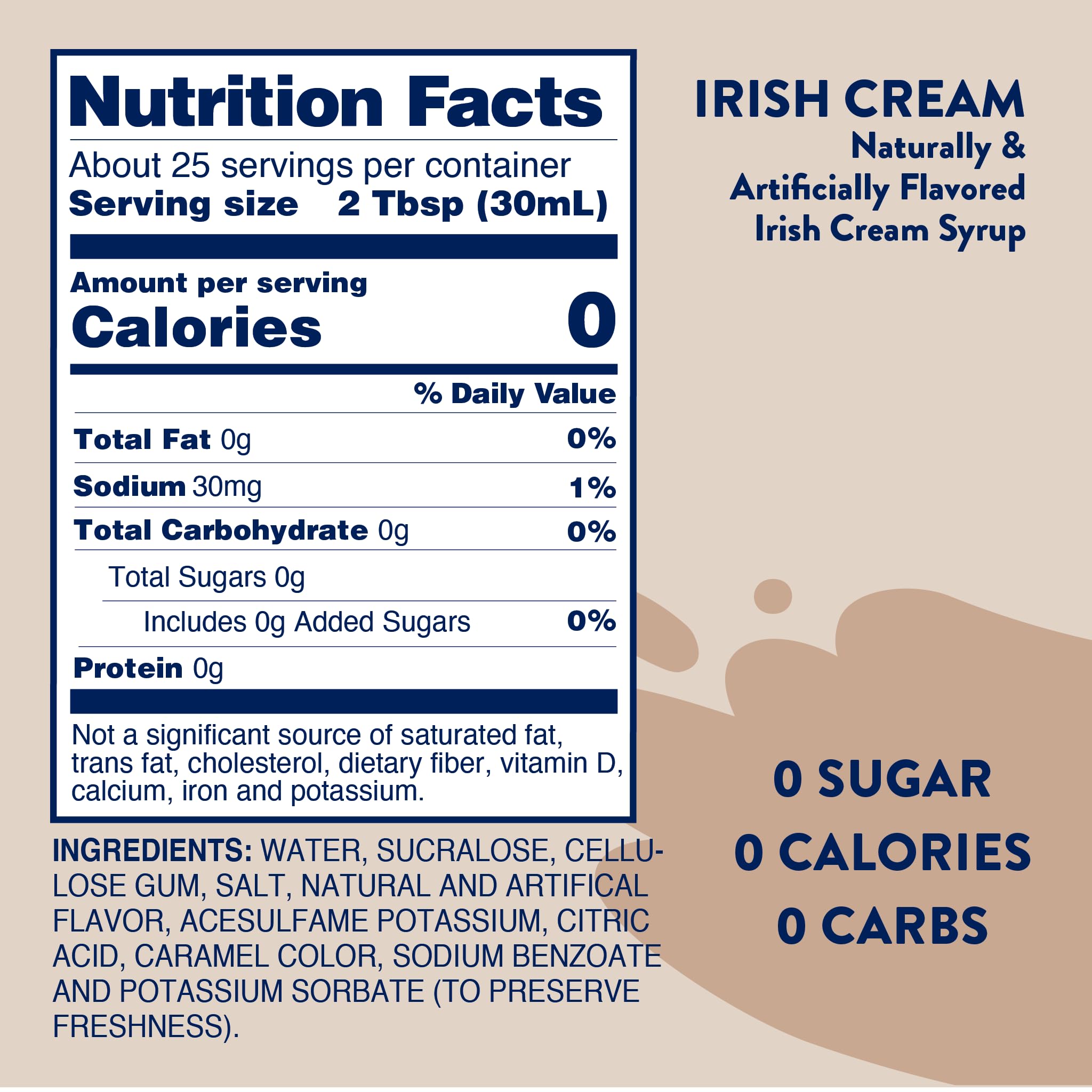 Jordan's Skinny Syrups Sugar Free Coffee Syrup, Irish Cream Flavor Drink Mix, 25.4 Fl Oz