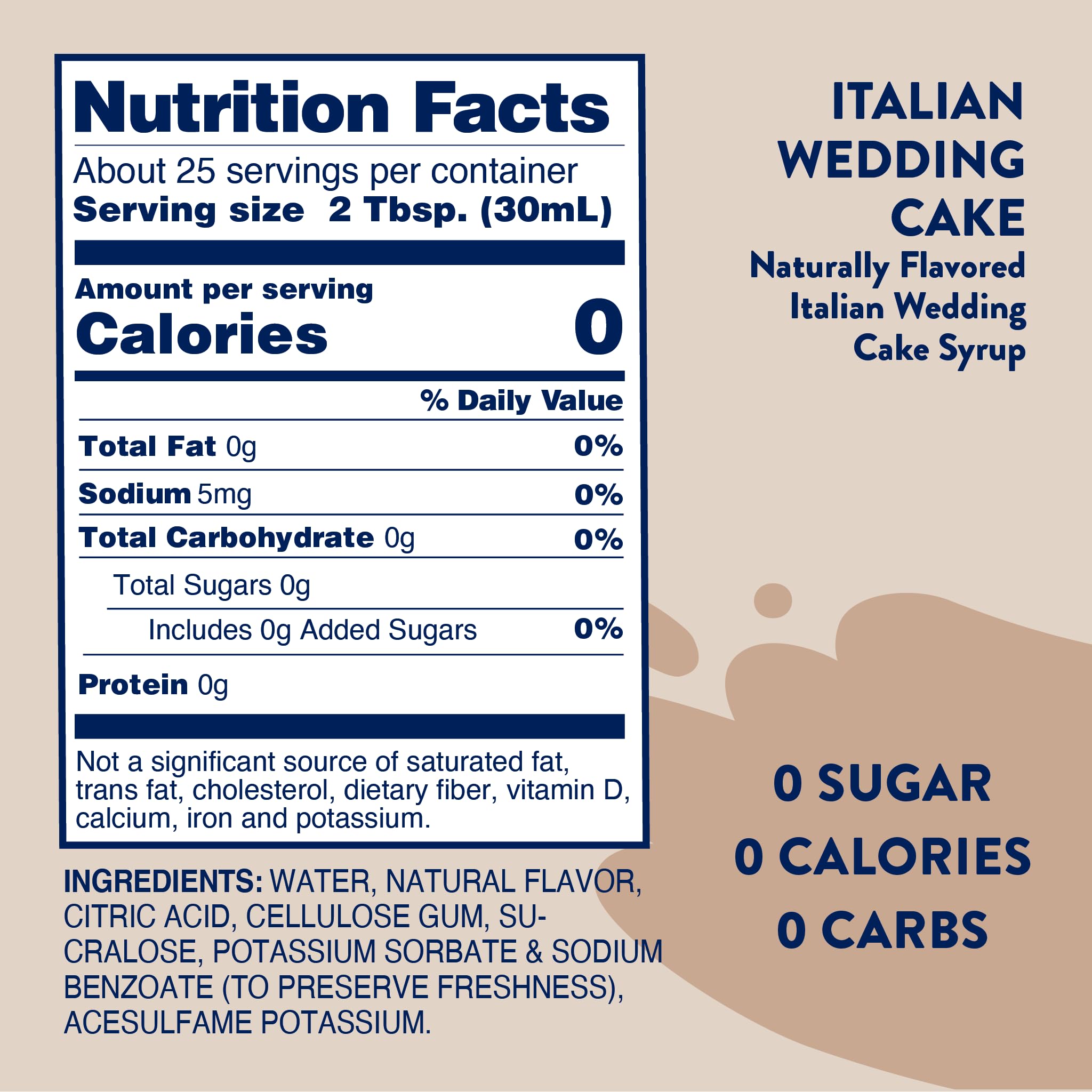 Jordan's Skinny Syrups Sugar Free Coffee Syrup, Italian Wedding Cake Syrup Flavor, 25.4 Fl Oz