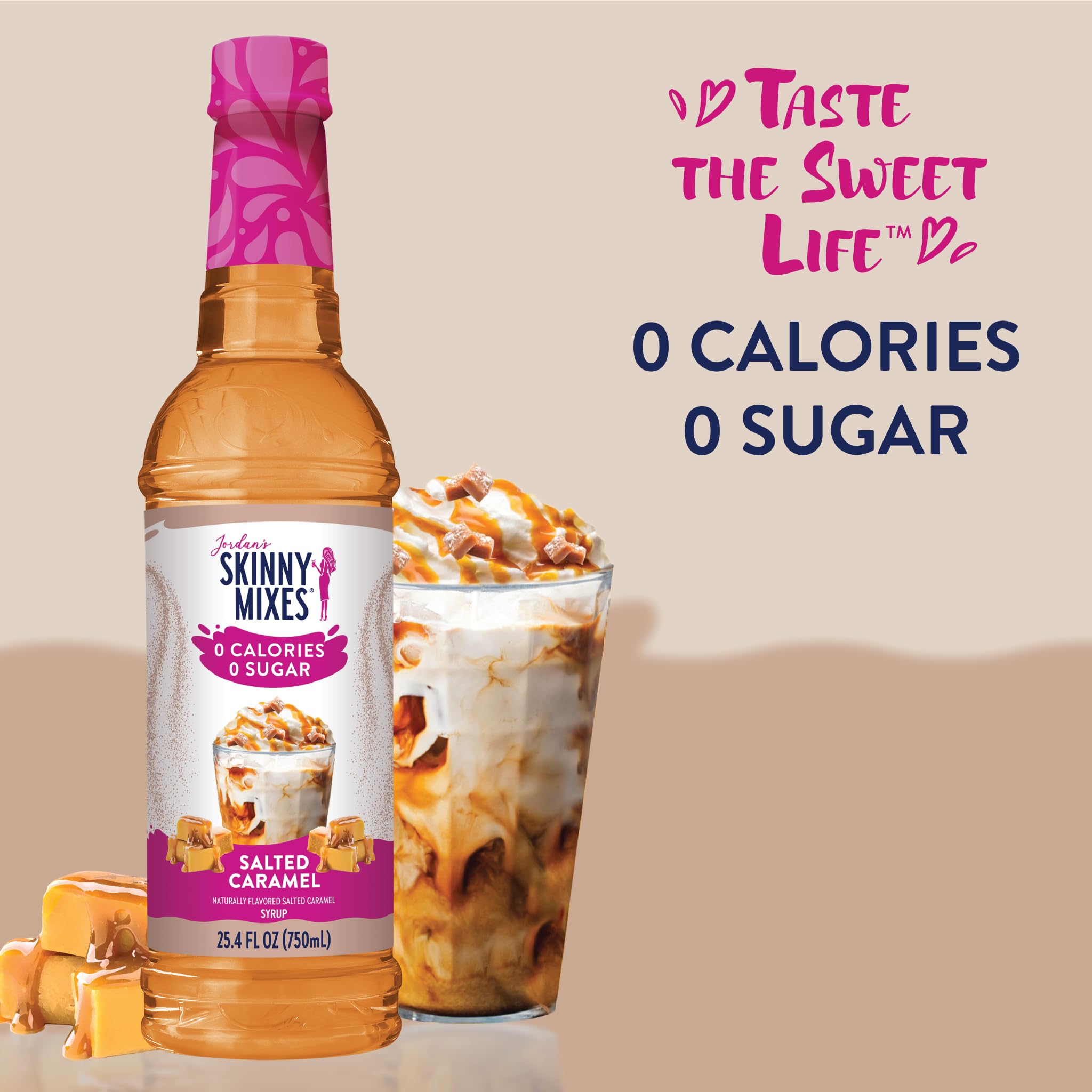Jordan's Skinny Syrups Sugar Free Coffee Syrup, Salted Caramel Flavor Drink Mix, 25.4 Fl Oz