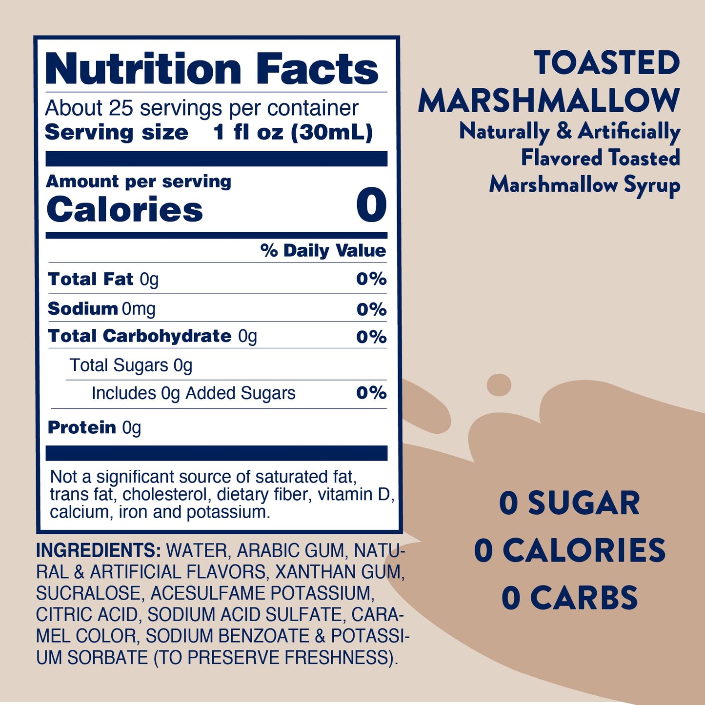 Jordan's Skinny Syrups Sugar Free Coffee Syrup, Toasted Marshmallow Flavor Drink Mix, Zero Calorie 25.4 Fl Oz