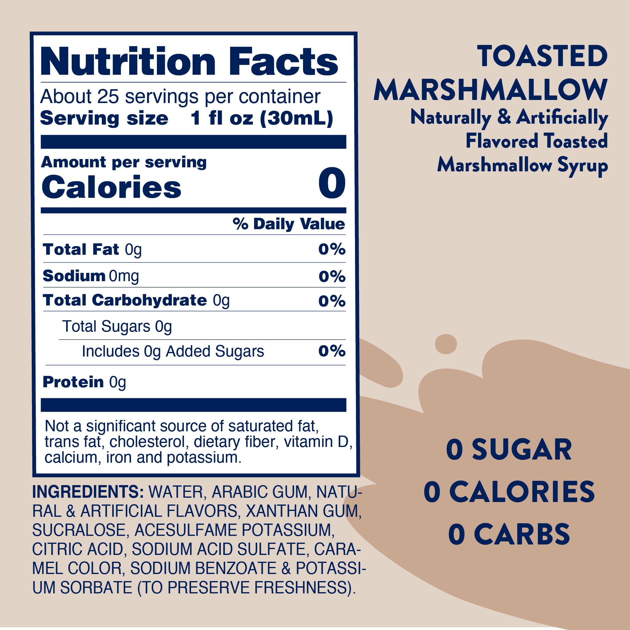 Jordan's Skinny Syrups Sugar Free Coffee Syrup, Toasted Marshmallow Flavor Drink Mix, Zero Calorie 25.4 Fl Oz