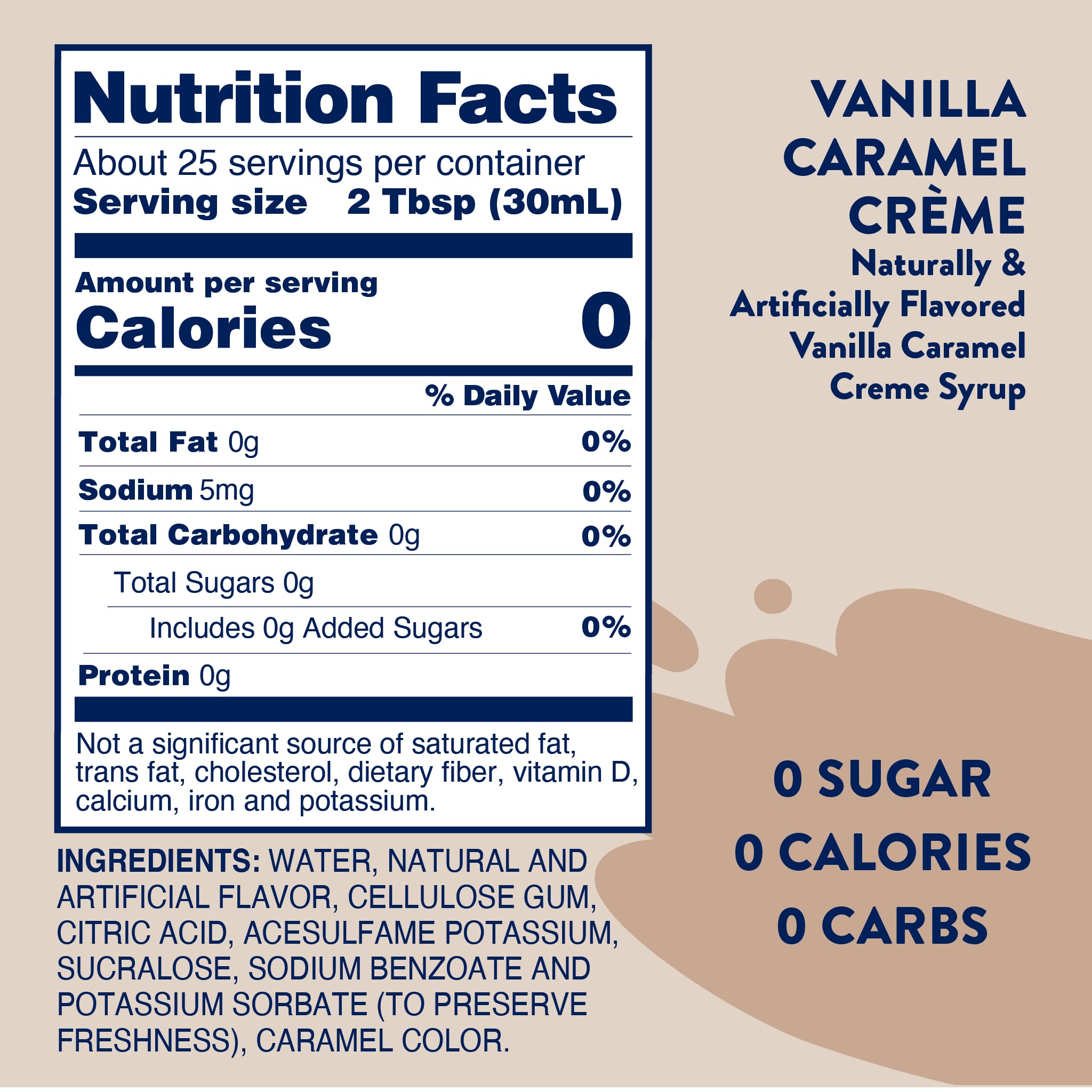 Jordan's Skinny Syrups Sugar Free Coffee Syrup, Vanilla Caramel Creme,25.4 Fl Oz