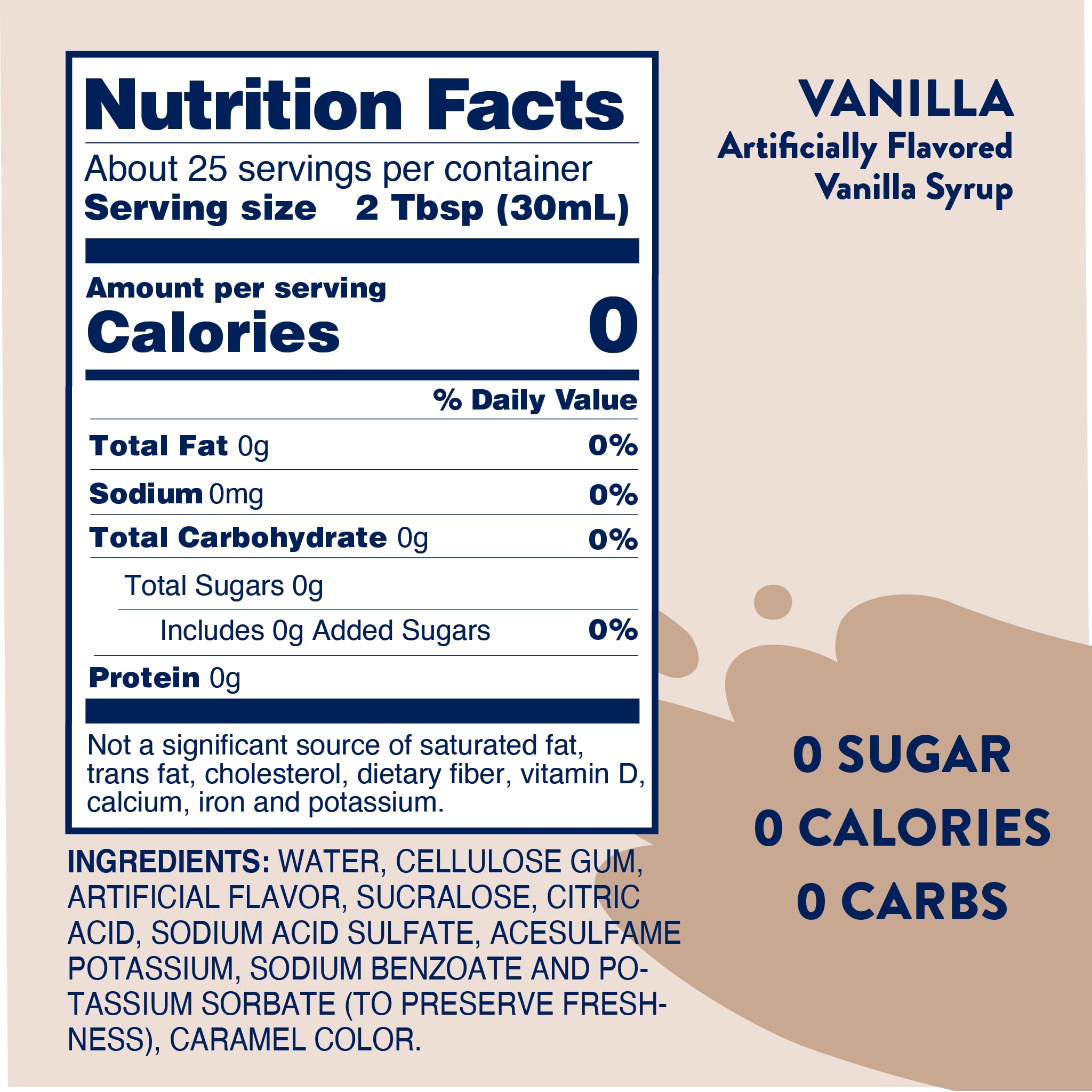 Jordan's Skinny Syrups Sugar Free Coffee Syrup, Vanilla Flavor Drink Mix, 25.4 Fl Oz
