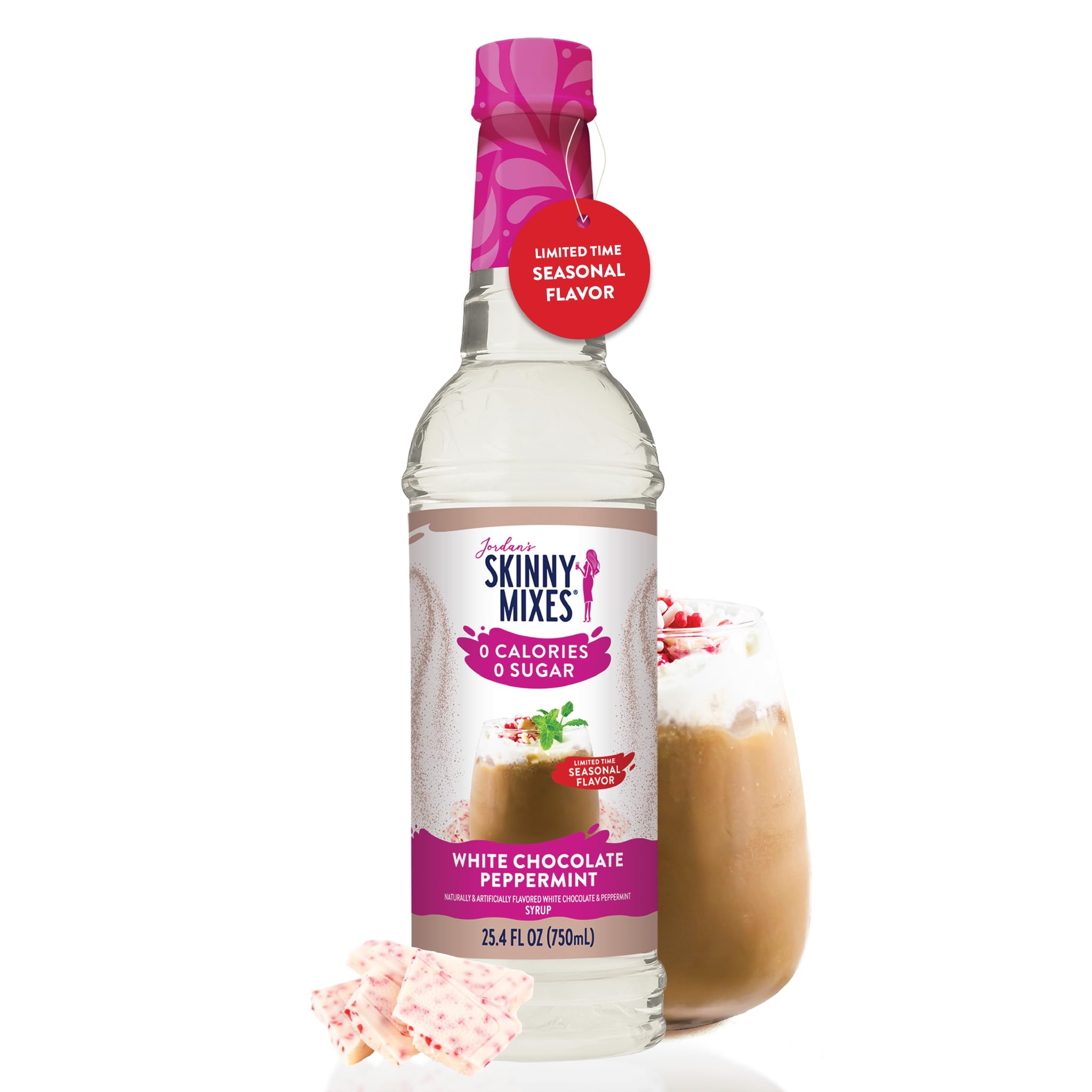 Limited Jordan's Skinny Syrups Sugar Free Holiday Coffee Syrup, White Chocolate Peppermint Flavor Drink Mix, 25.4 Fl OZ