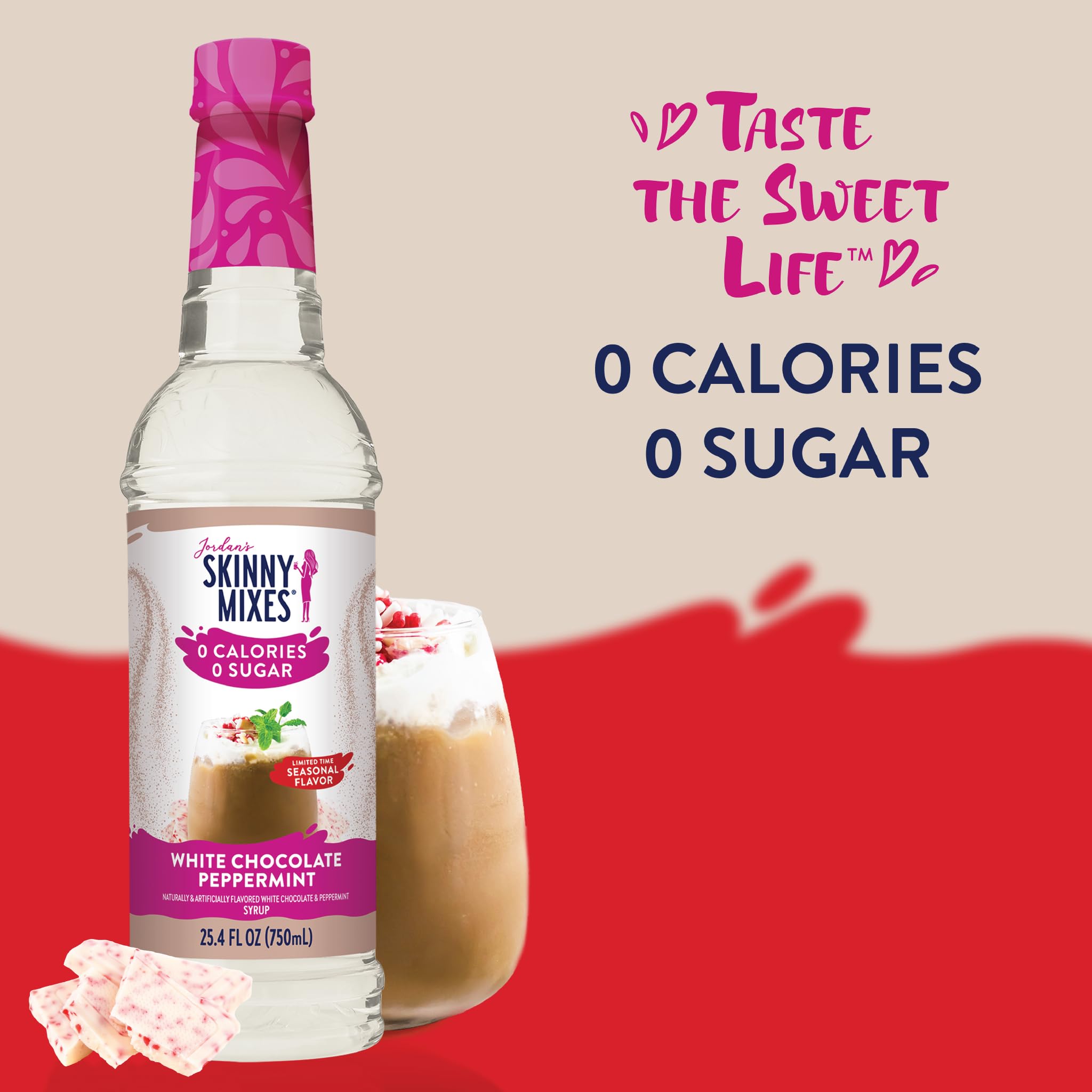 Limited Jordan's Skinny Syrups Sugar Free Holiday Coffee Syrup, White Chocolate Peppermint Flavor Drink Mix, 25.4 Fl OZ