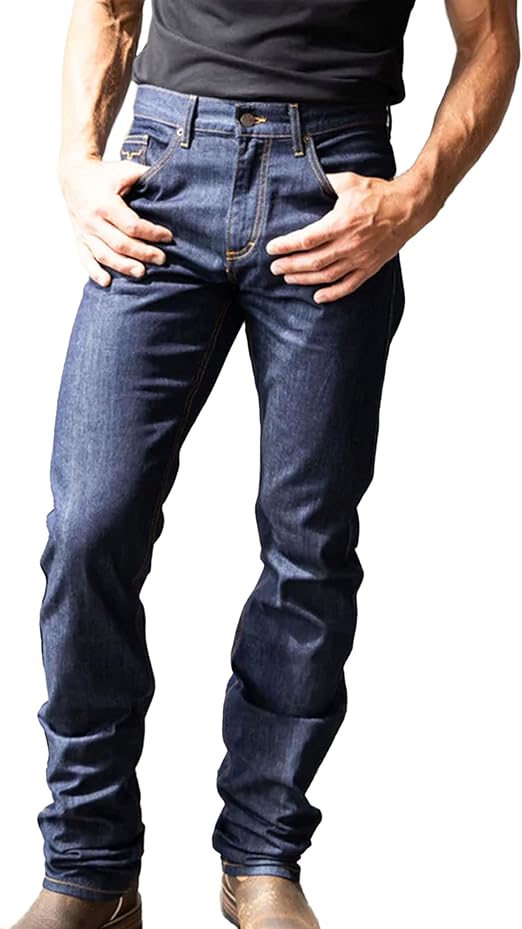 Man wearing Cal style jeans from Kimes Ranch