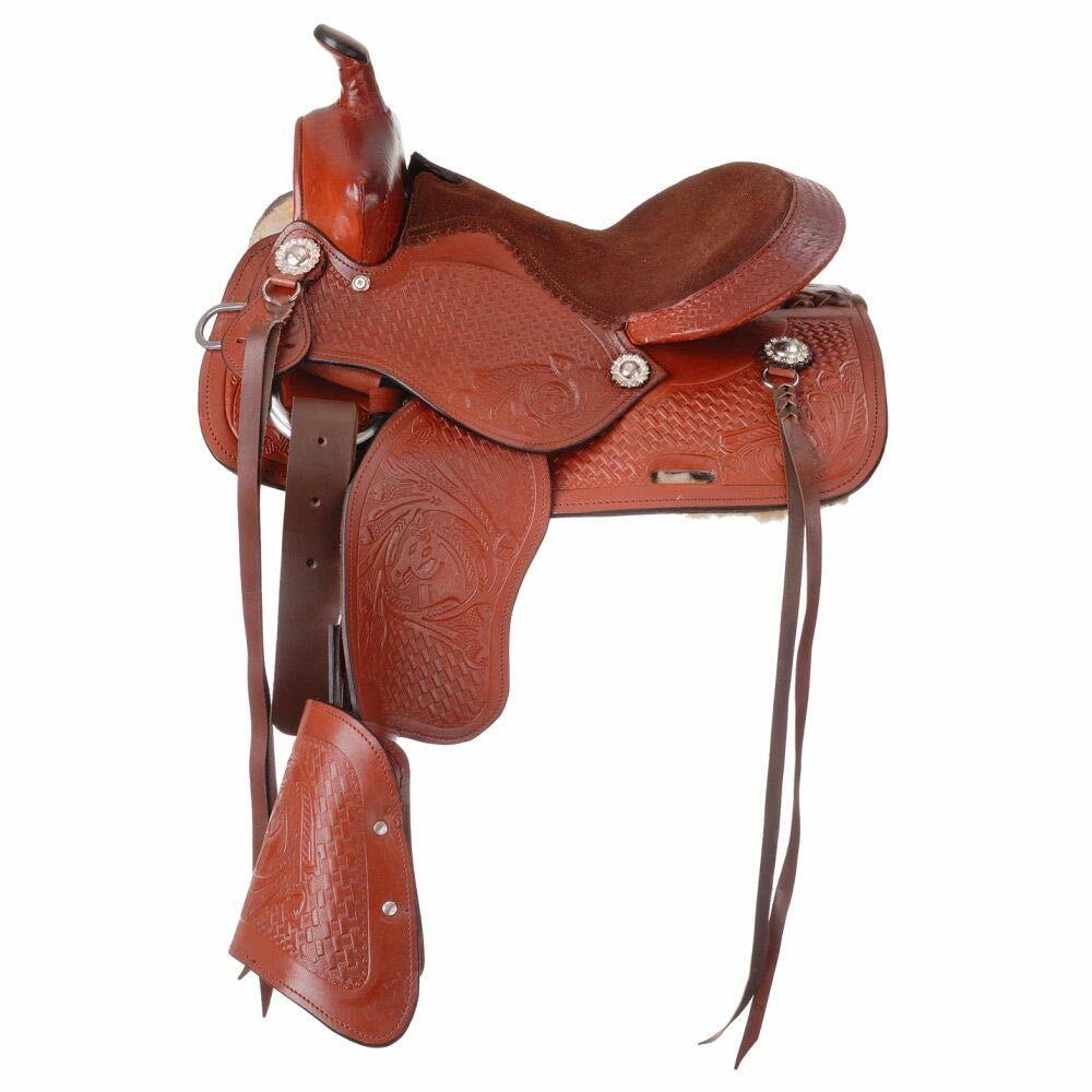 King Series Classic Light Chestnut Pony Saddle with Tooled Leather