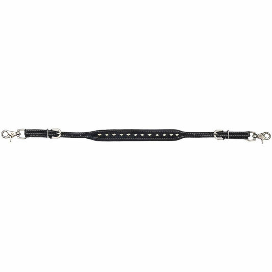 Suede wither strap with white buckstitching and scissor snaps in solid color