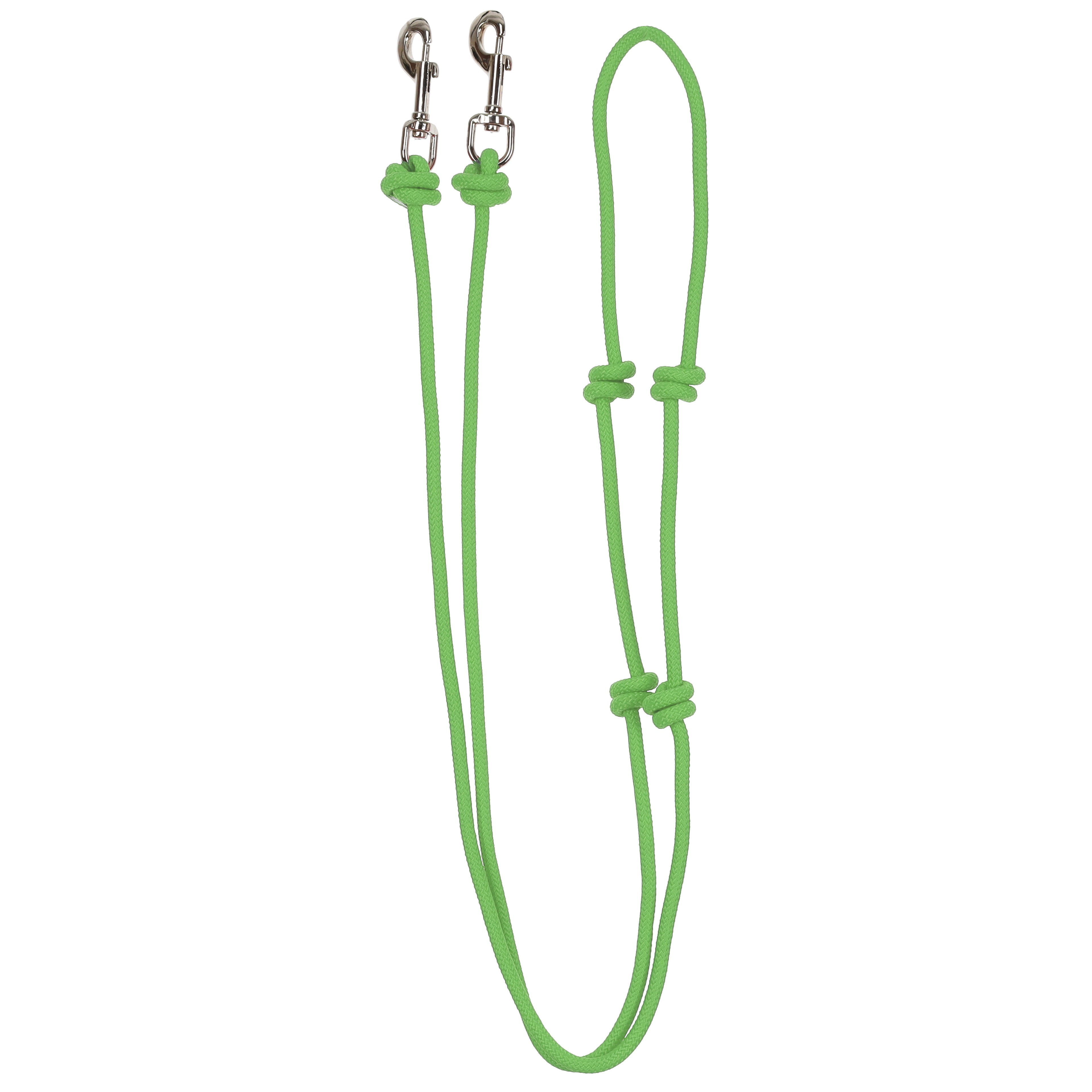 Knotted lime green contest rein with snaps
