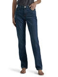 Woman wearing dark denim Lee jeans white background 