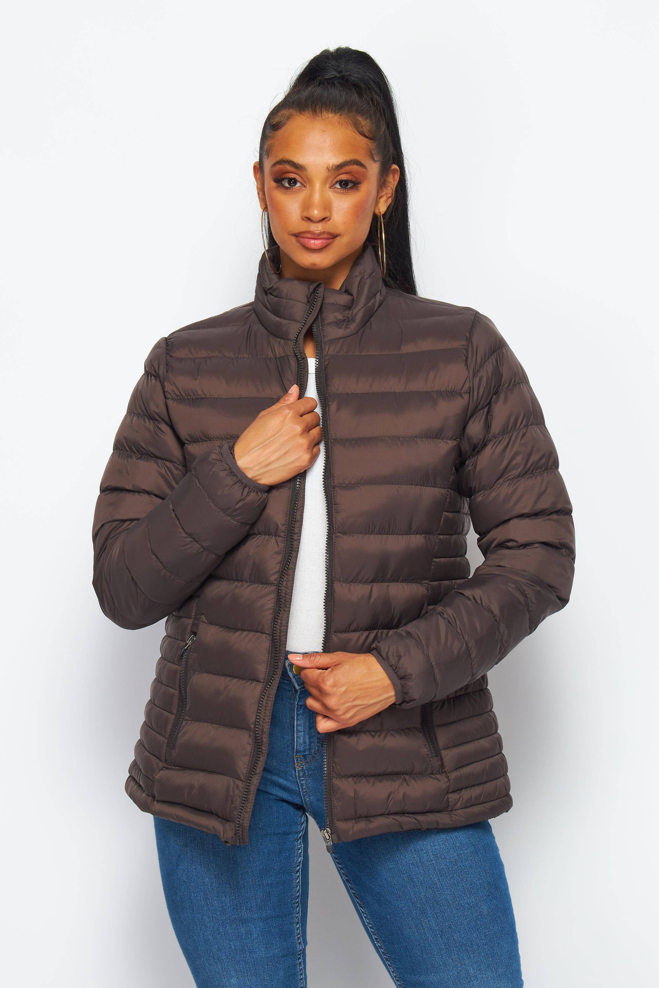 Ladies Brown Puffer Jacket