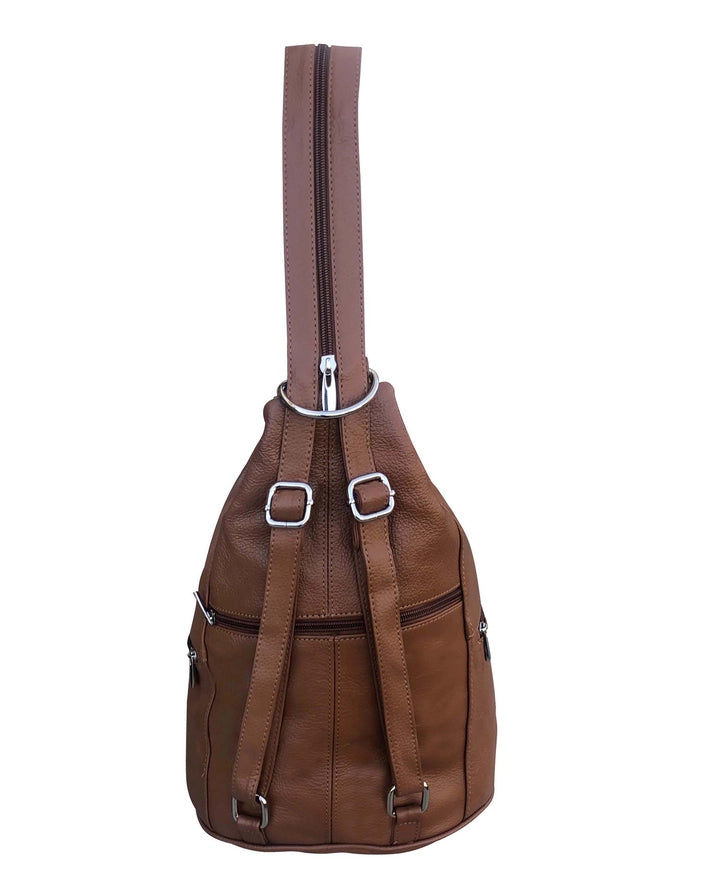 Back view of leather backpack