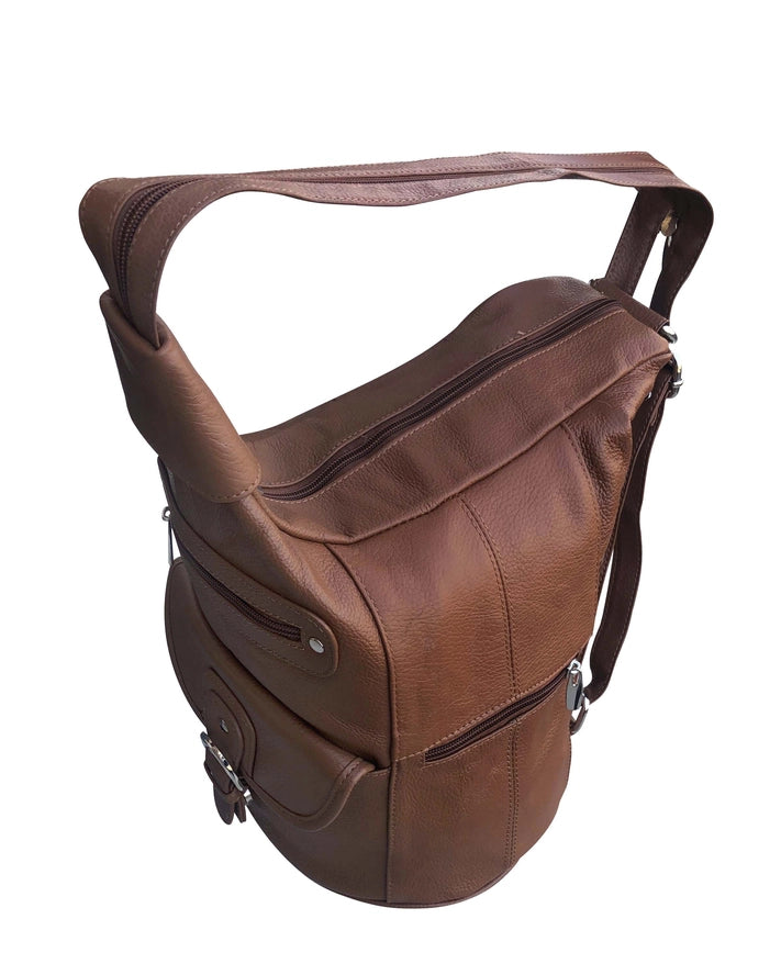 Top view of leather backpack